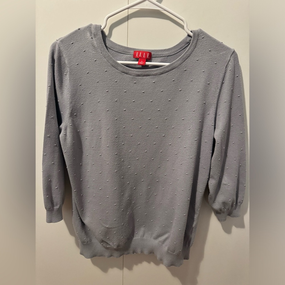 ELLE Heather Gray Crewneck Sweater 3/4 Sleeve Dotted Women